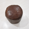 Solid Handmade Goat Leather Round Pouf (Recycled Cotton Fill)