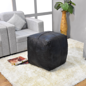 Solid Handmade Goat Leather Square Pouf (Recycled Cotton Fill) (Color: Blue2, size: 18x18x18)