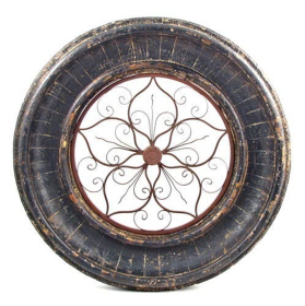 Round Wooden Wall Frame with Iron Decor Center (Color: Tuscan Black)