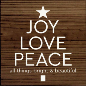 Joy Love Peace (tree shape) (Color: Walnut Stain)