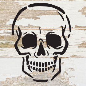 Skeleton Head Halloween... Wood Sign (Color: WR - White Reclaimed with Black Print, size: 6x6)