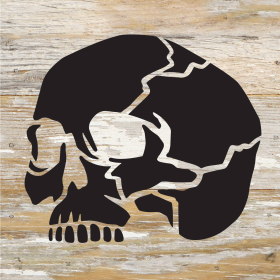 Skull Halloween... Wood Sign (Color: WR - White Reclaimed with Black Print, size: 6x6)