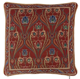 Cushion Cover Art Nouveau Lotus Flower (Color: Dark Red, size: W45X45Cm(W18X18Inch))