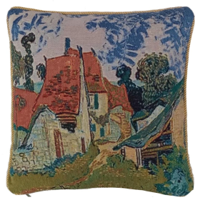 Cushion Cover Art Van Gogh (Color: Street At Auvers, size: W45X45Cm(W18X18Inch))