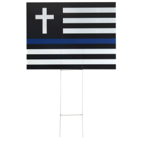 Yard Sign Thin Line Flag With Cross (Color: Blue)