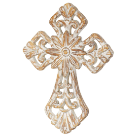 Wall Cross Wash Resin (Color: White, size: 11.75h)