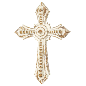 Wall Cross Wash Resin (Color: white & brown, size: 13.75h)