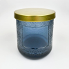 Private Label Candles Blue Floral Cut Pattern Gold Lids