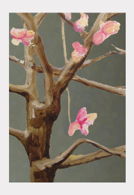 Art Print (Color: Tree with Pink Flowers on Dark Grey, size: large)