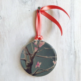 Room Ornament (Color: Tree with Pink Blossoms on Dark Grey)