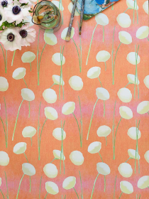 Wallpaper (Color: Cream Flowers on Orange, size: 2' x 27' Roll)