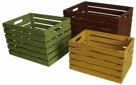 Set Of 3 Distressed Wood Crates (Color: Multi)