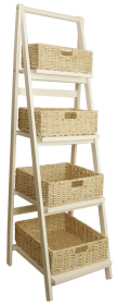 Wood Ladder w/Woven Seagrass Baskets (Color: Whitewash)