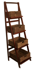 Wood Ladder w/Woven Seagrass Baskets (Color: Brown)