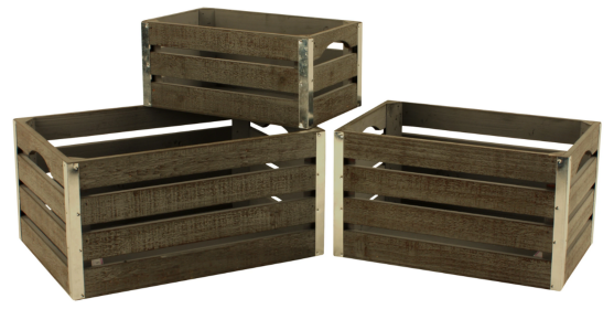 Set of 3 Gray-wash Wood Crates (Color: Graywash, size: medium)