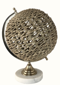 Jute weave globe with marble base (Color: Natural, size: small)