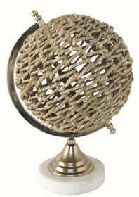 Jute weave globe with marble base (Color: Natural, size: large)