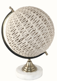 Rattan globe with marble base (Color: Natural, size: small)