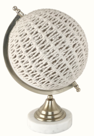 Rattan globe with marble base (Color: Natural, size: large)