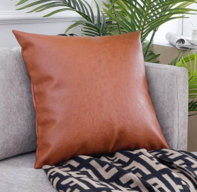 Faux Leather Throw Pillow Cover (Color: Brown, size: 18x18 inch)