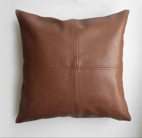 Faux Leather Throw Pillow Cover (Color: Brown, size: 18x18)