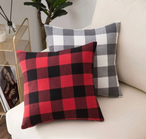 Fall/ Christmas Plaid Throw Pillow Cover (Color: White & Gray, size: 14x14)