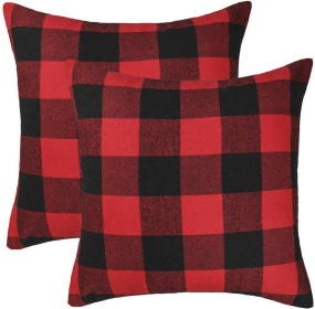 Fall/ Christmas Plaid Throw Pillow Cover (Color: Red & Black, size: 14x14)