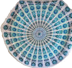 Round Mandala Tapestry (Color: White/Blue)