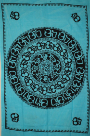 Om Shanti Mandala Art Handloom Style Tapestry (Color: Turquoise/Black, size: 80 x 55)