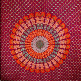 Peacock Dance Mandala Tapestry (Color: Maroon, size: 90 x 80)