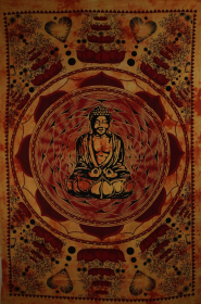 Buddha In Dharma Chakra Mudra On A Lotus Flower Tapestry (Color: orange, size: 80 x 55)