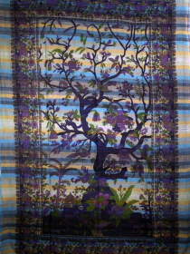 Tree of Life Birds in Hand-loom Tapestry (Color: Blue, size: 80 x 55)