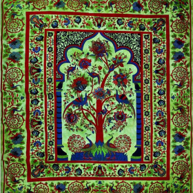 Tree of Life Peacock Tapestry (Color: Green/Yellow, size: 80 x 55)