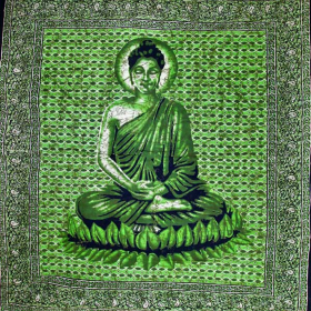 Buddha In Meditation Batik Style Tapestry (Color: green, size: 90 x 80)