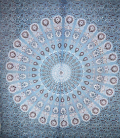 Elephant Herd Mandala Tapestry (Color: Blue/Gray, size: 90 x 80)