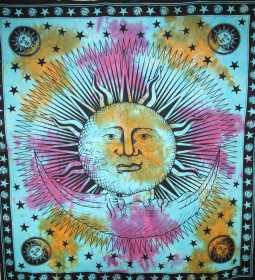 Divine Sun & Crescent Moon Tapestry (Color: Blue, size: 90 x 80)