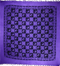 Checkered Sun & Moon with Tassels Tapestry (Color: Purple, size: 90 x 80)