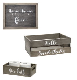 Elegant Designs Three Piece Decorative Wood Bathroom Set, Large, (1 Towel Holder, 1 Frame, 1 Toilet Paper Holder) (Color: Rustic Gray, size: Frame)