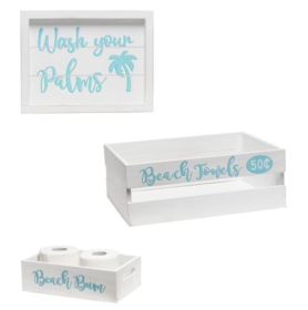 Elegant Designs Three Piece Decorative Wood Bathroom Set, Large, (1 Towel Holder, 1 Frame, 1 Toilet Paper Holder) (Color: White Wash/Teal, size: Frame)