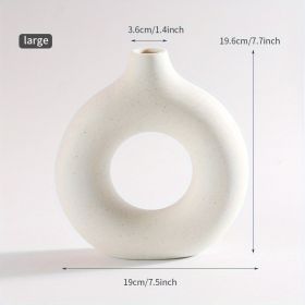 1pc; White Ceramic Vase White Vases For Decor; Modern Home Decor Vase; Boho Vases For Decor; Circle Vase; Round Vase; Donut Vase; Decorative Vase (Color: Beige)