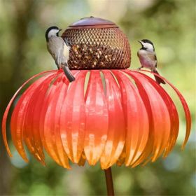 Pink Coneflower Bird Feeder Outdoor Decoration Garden Flower Picaflor Wild Bird Feeder Feeding Outside Rust Resistant Art Metal (Color: orange)