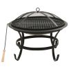 2-in-1 Fire Pit and BBQ with Poker 22"x22"x19.3" Steel